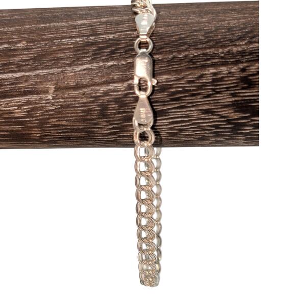 925 Sterling Silver Double Curb Link Chain 5mm 8" Charm Bracelet - Picture 1 of 8